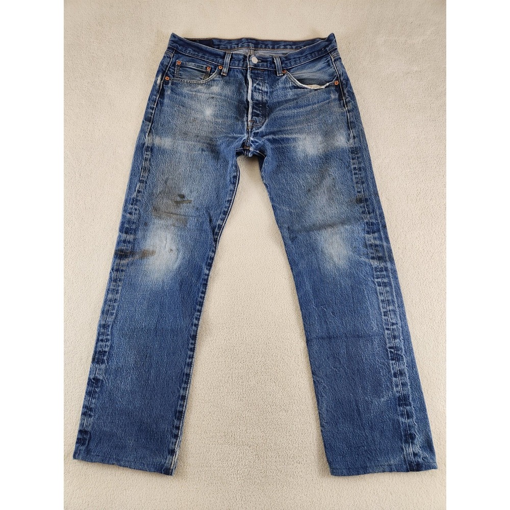 Mens 501 Levis Button Fly Denim Jeans Tag Size 34x34 (32x28) Dirty Grunge